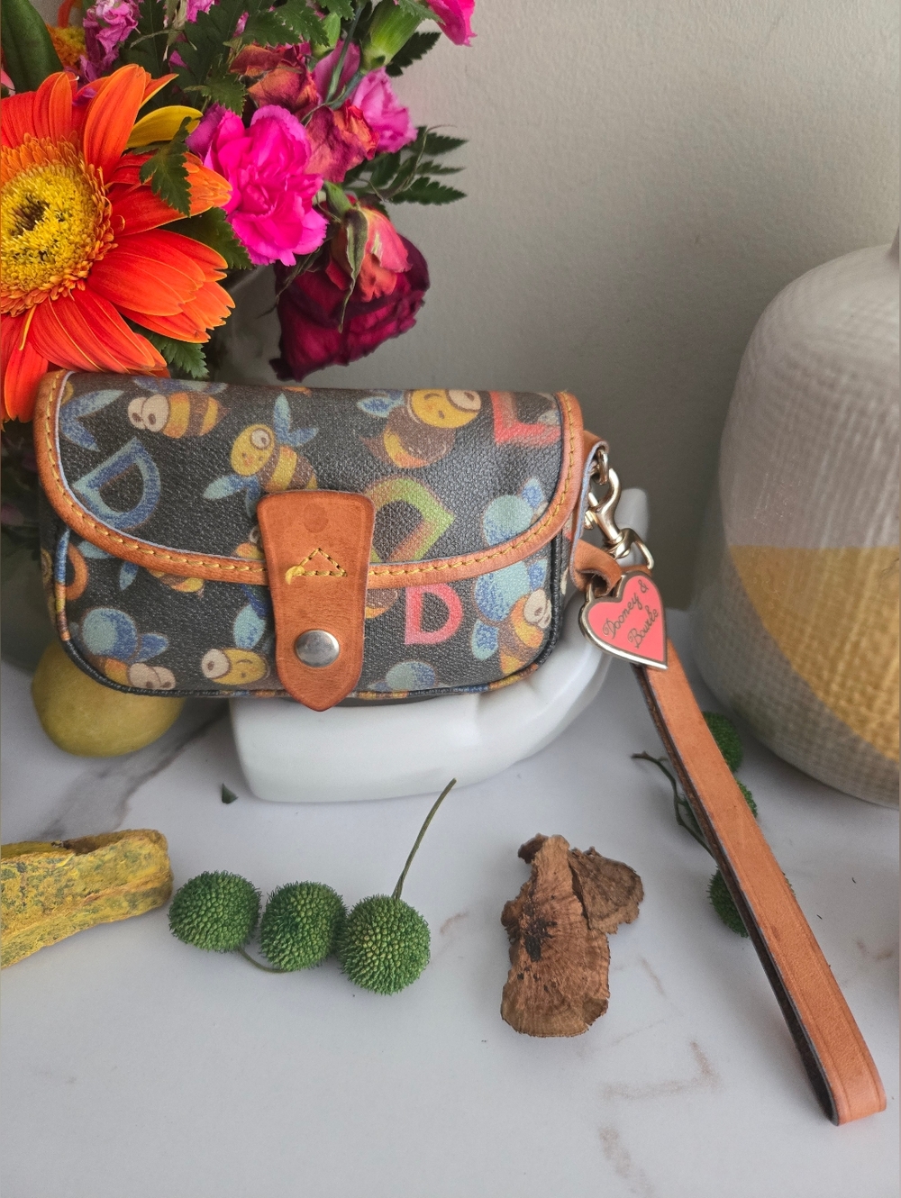 Vintage Dooney & Bourke Bee Print Wristlet Limited Edition